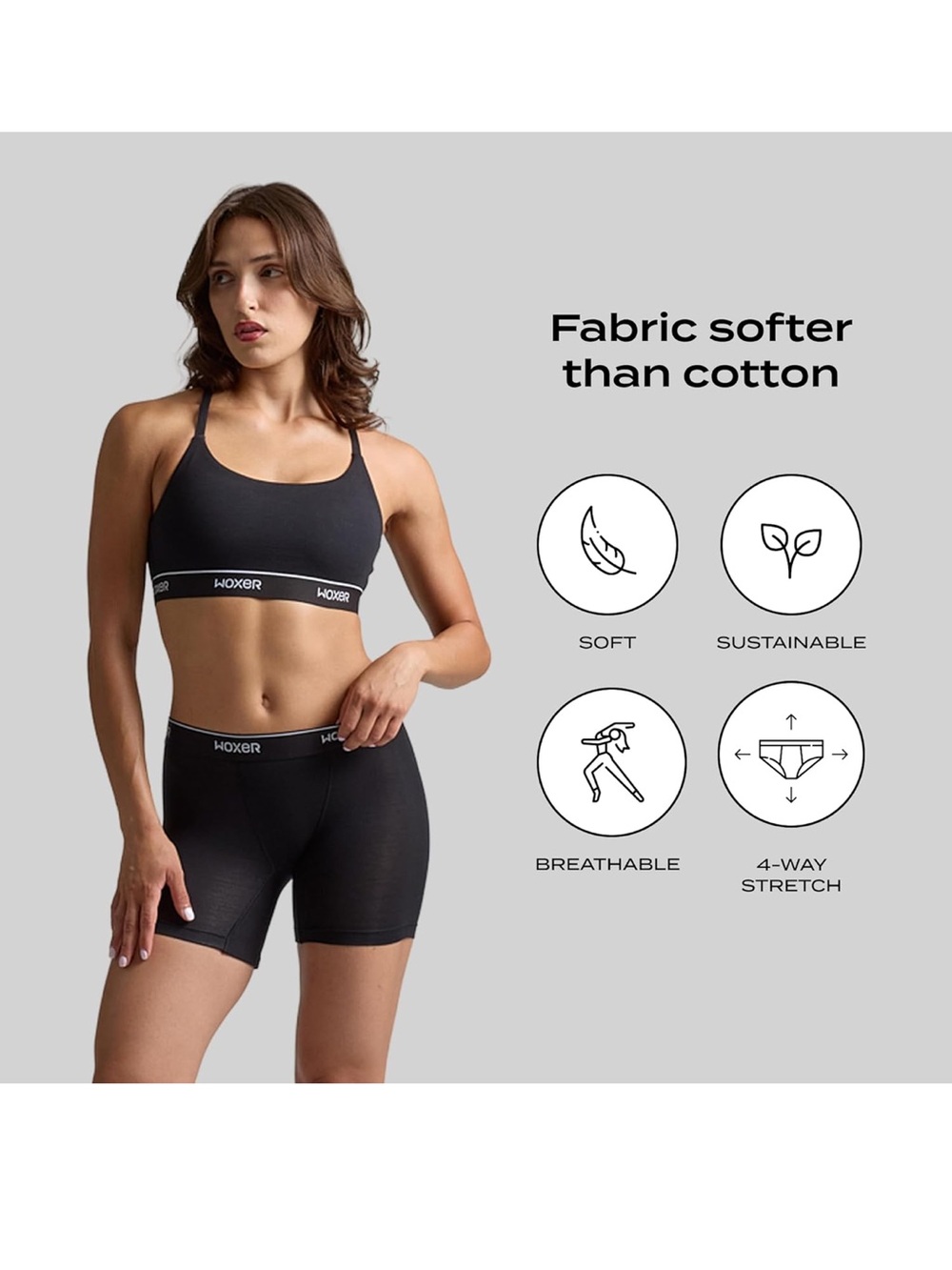 Woxer Black Women's Performance Boxer Briefs with White Logo Trim